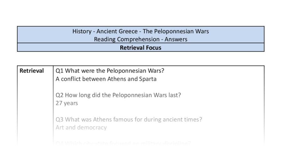 Reading Comprehension-The Peloponnesian Wars-Retrieval Focus-answers