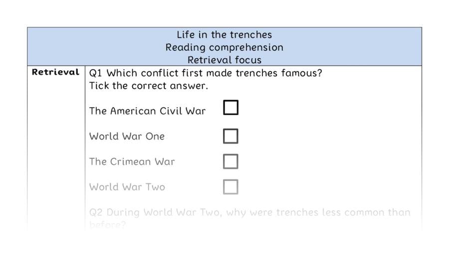 Reading comprehension - retrieval - Life in the trenches