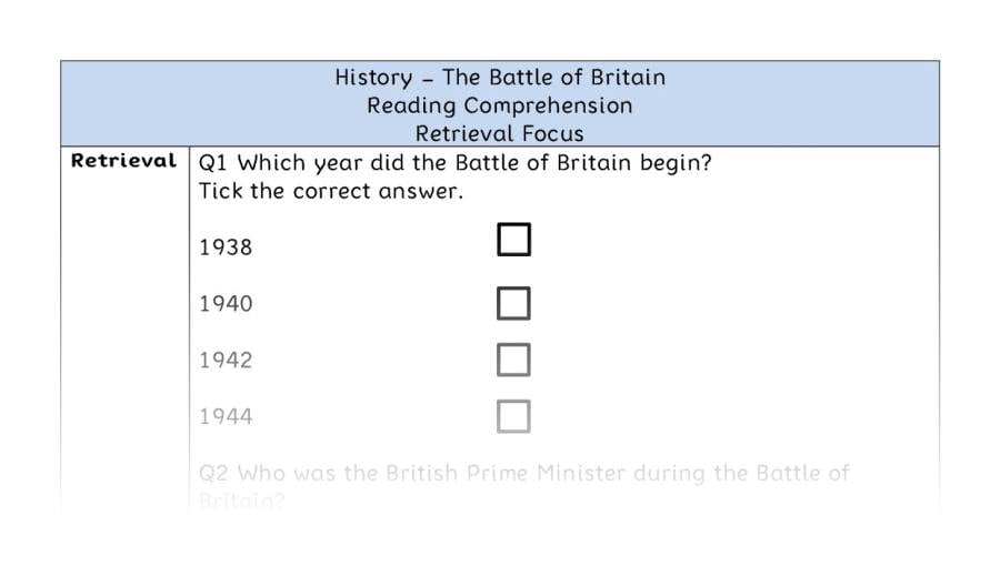 The Battle of Britain - Reading Comprehension - Retrieval Focus