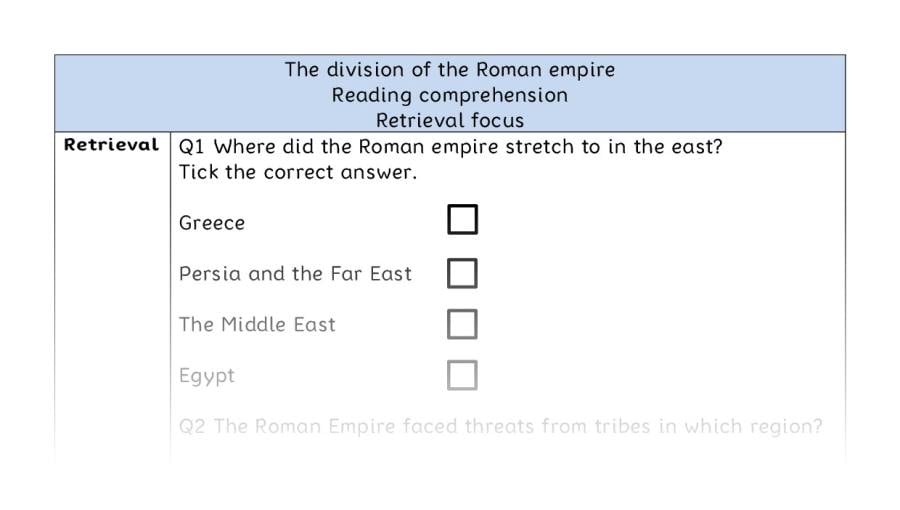 Reading comprehension - retrieval - The division of the Roman empire