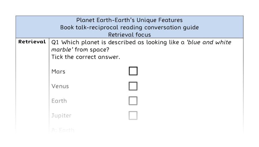 Reciprocal reading - retrieval - Planet Earth-Earths Unique Features
