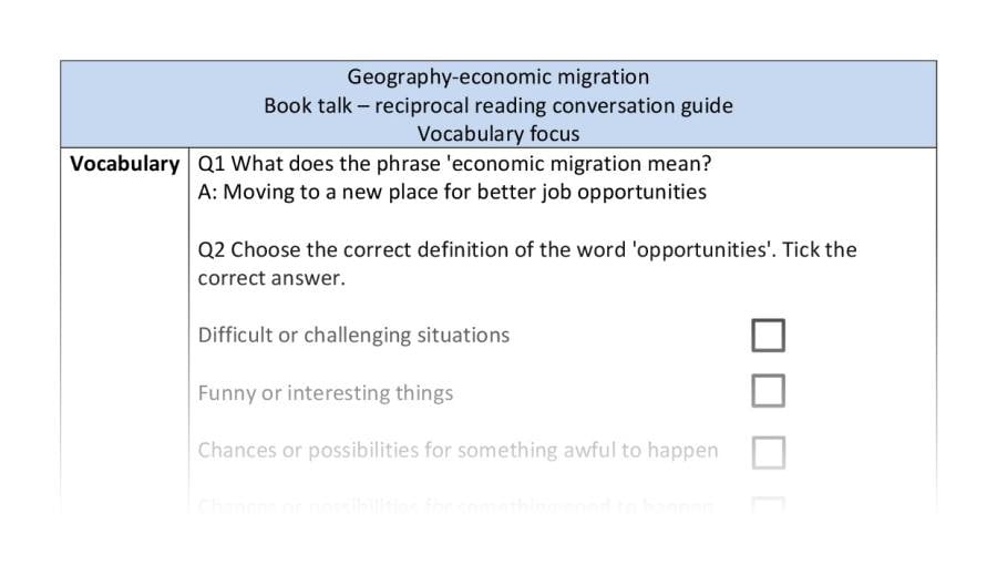 Reciprocal reading-vocabulary-economic migration