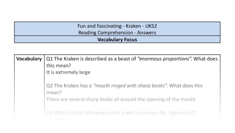 Reading Comprehension-Kraken-vocabulary Focus-answers