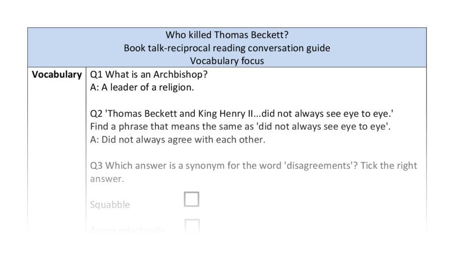 Reciprocal reading-vocabulary-Who killed Thomas Beckett