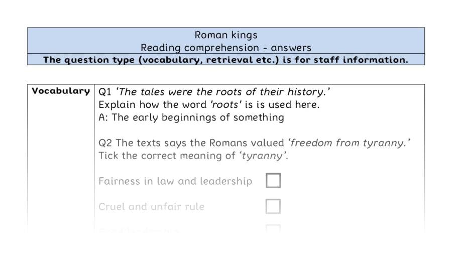 Reading comprehension - VRSIPE - Roman kings - answers