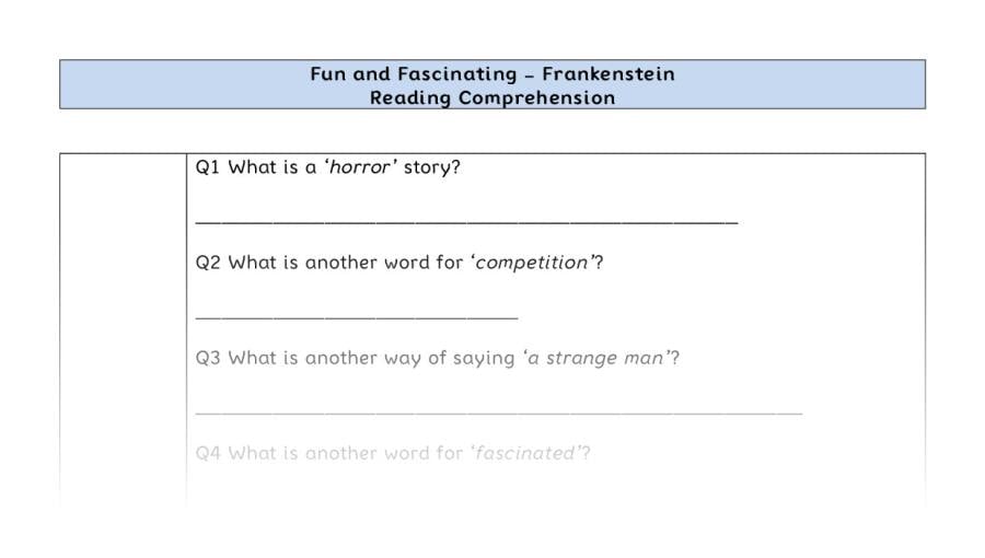 Reading Comprehension-Frankenstein-vocabulary