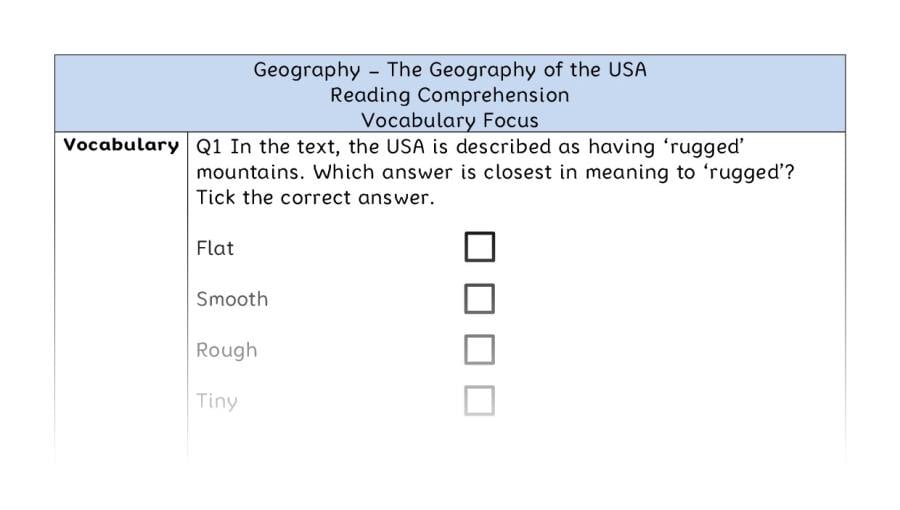 The Geography of the USA - Reading Comprehension - Vocabulary Focus