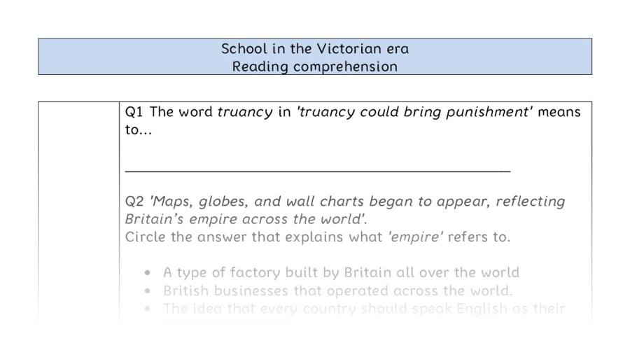 Reading comprehension - VRSIPE - School in the Victorian era