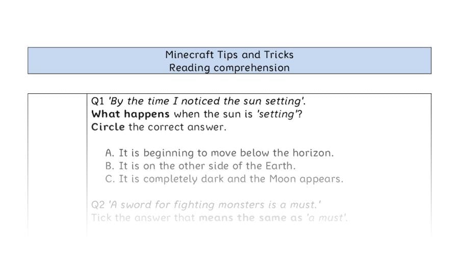 Reading comprehension-Minecraft Tips and Tricks-VRSIPE
