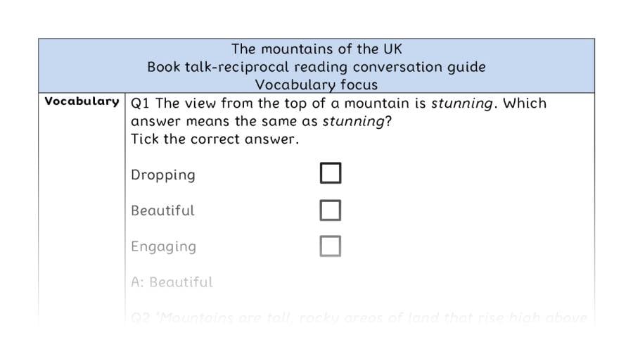 Reciprocal reading - vocabulary - The mountains of the UK