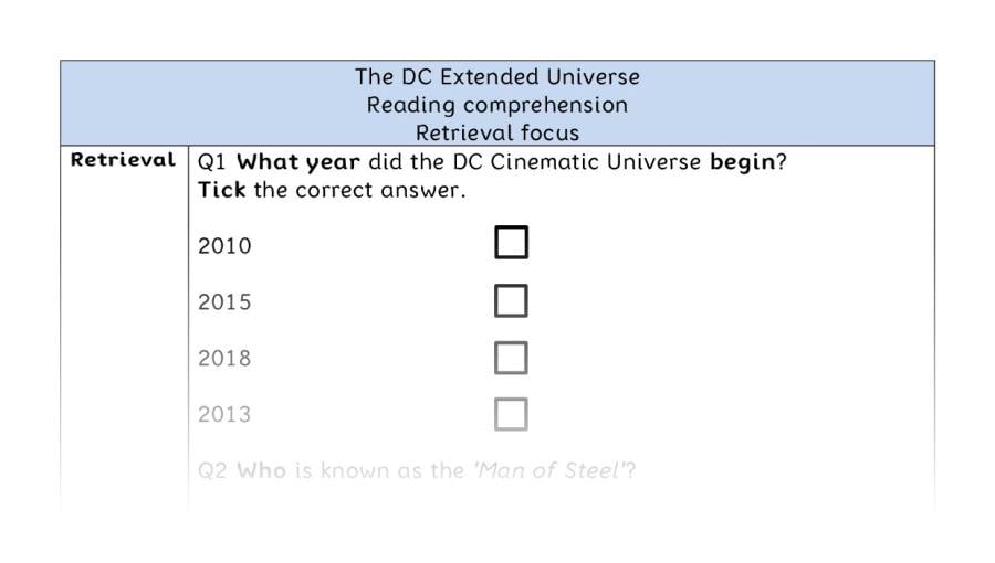 Reading comprehension - retrieval - The DC Extended Universe