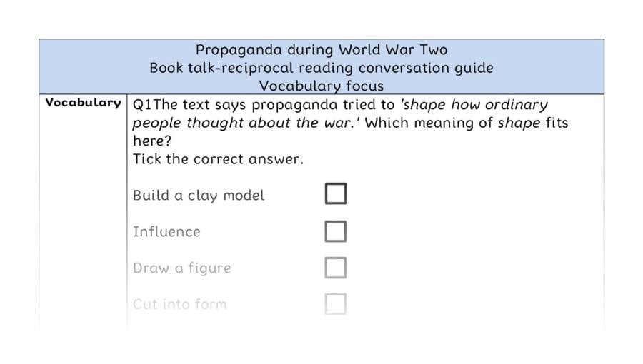 Reciprocal reading - vocabulary - Propaganda during World War Two