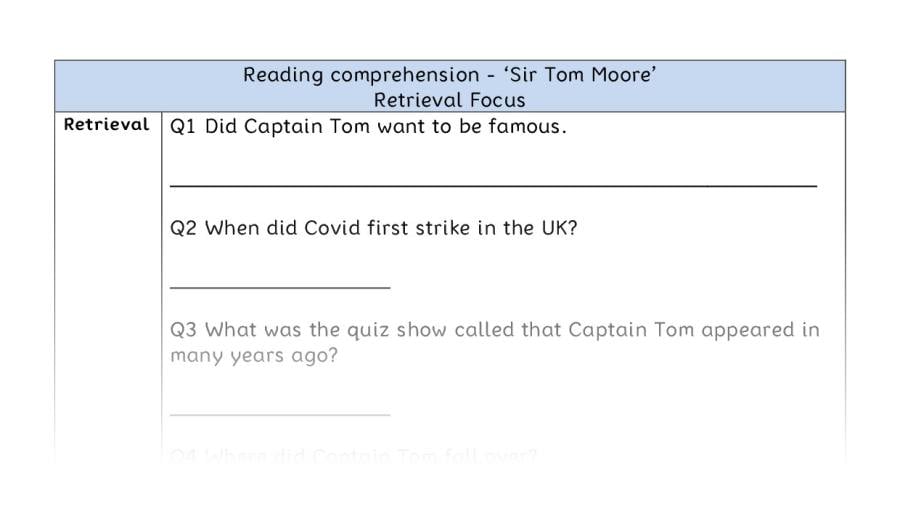 Reading comprehension - Sir Tom Moore - retrieval