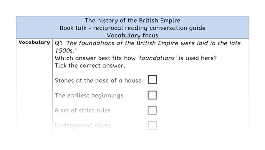 Reciprocal reading - vocabulary - The history of the British Empire
