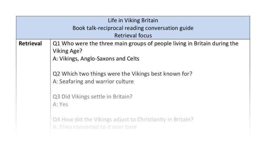 Reciprocal reading - retrieval - Life in Viking Britain