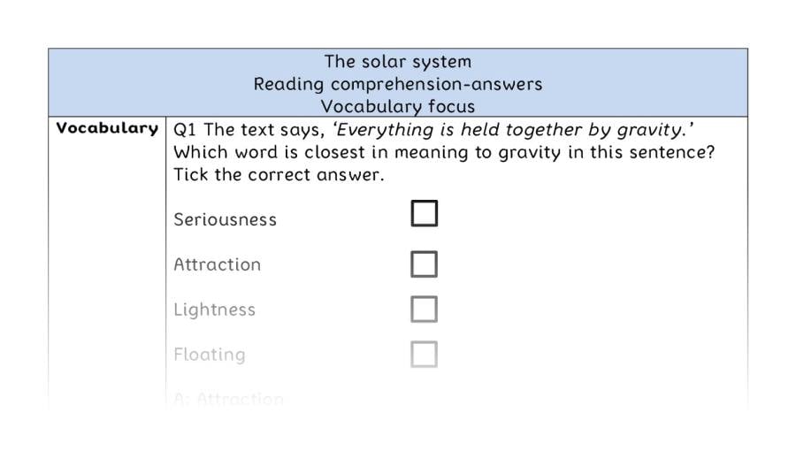 Reading comprehension - vocabulary - The solar system - answers