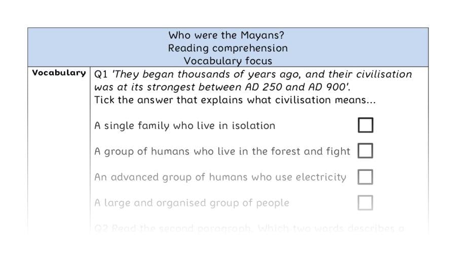 Reading comprehension - vocabulary - Who were the Mayans