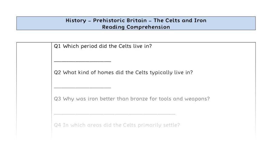 Reading Comprehension-The Celts and Iron-retrieval focus