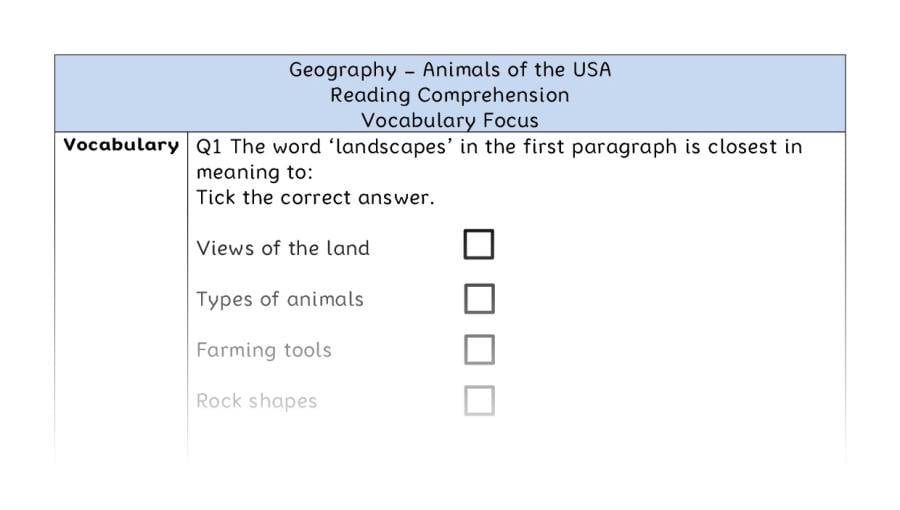 Animals of the USA - Reading Comprehension - Vocabulary Focus