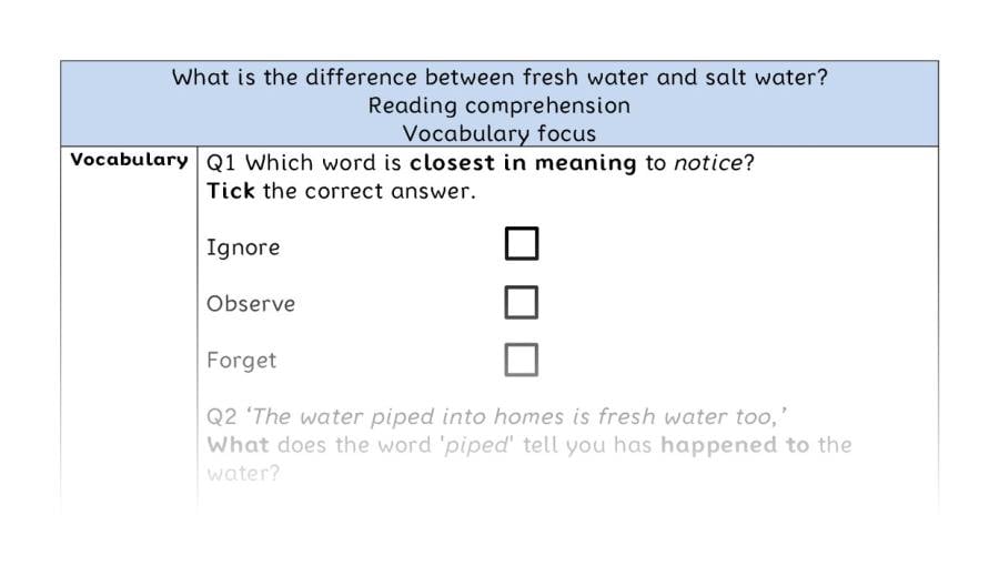 Reading comp - vocabulary - difference fresh and salt water