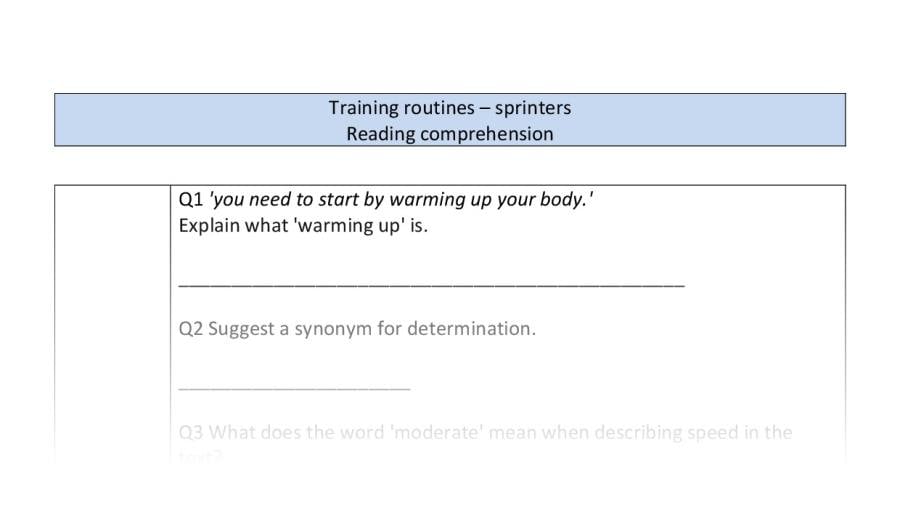 Reading comprehension - VRSIPE - Training routines - sprinters