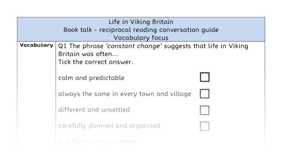 Reciprocal reading - vocabulary - Life in Viking Britain