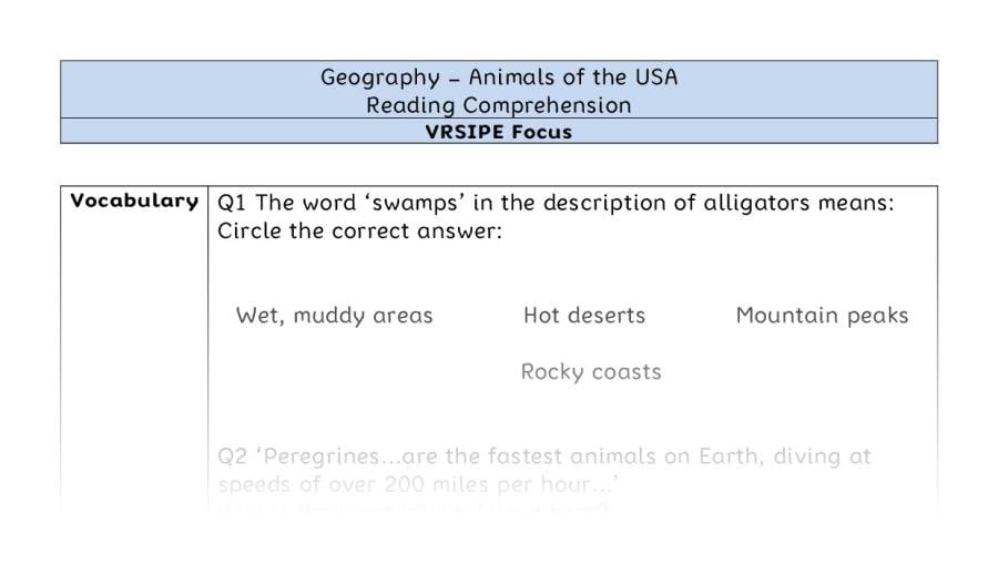 Animals of the USA - Reading Comprehension - VRSIPE Focus