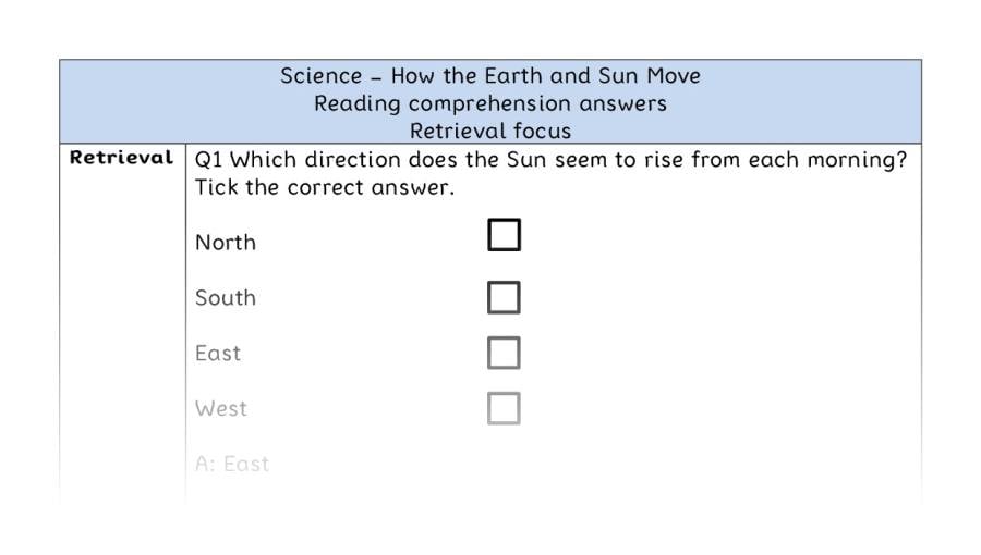How the Earth and Sun Move - Reading Comprehension Answers - Retrieval Focus