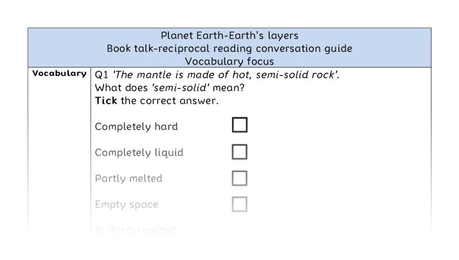 Reciprocal reading - vocabulary - Planet Earth-Earths layers