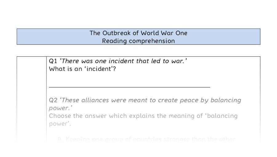 Reading comprehension-VRSIPE-The Outbreak of World War One