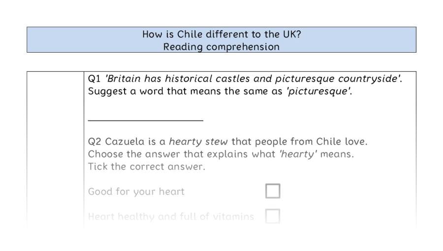Reading comprehension VRSIPE - How is Chile different to the UK