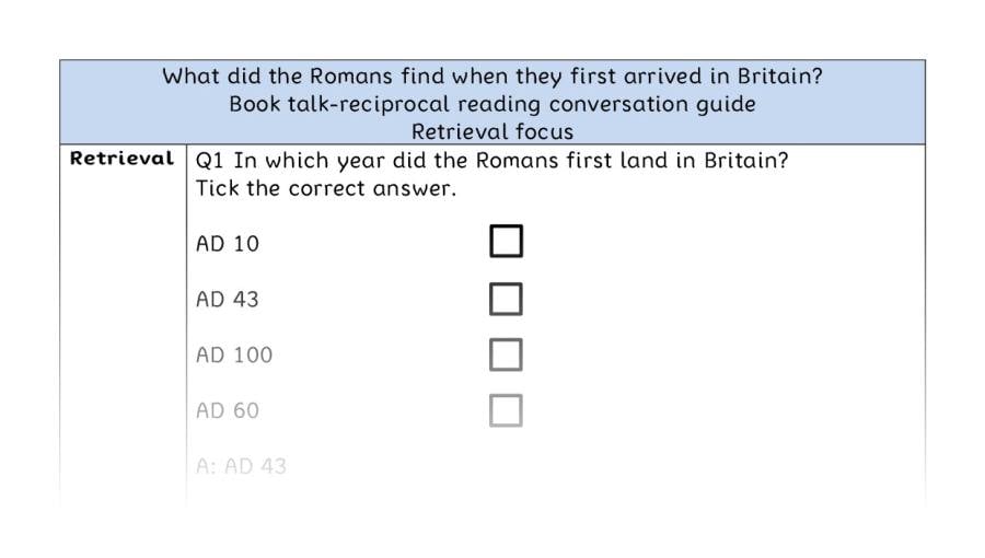 Reciprocal reading - retrieval - Roman arrival in Britain