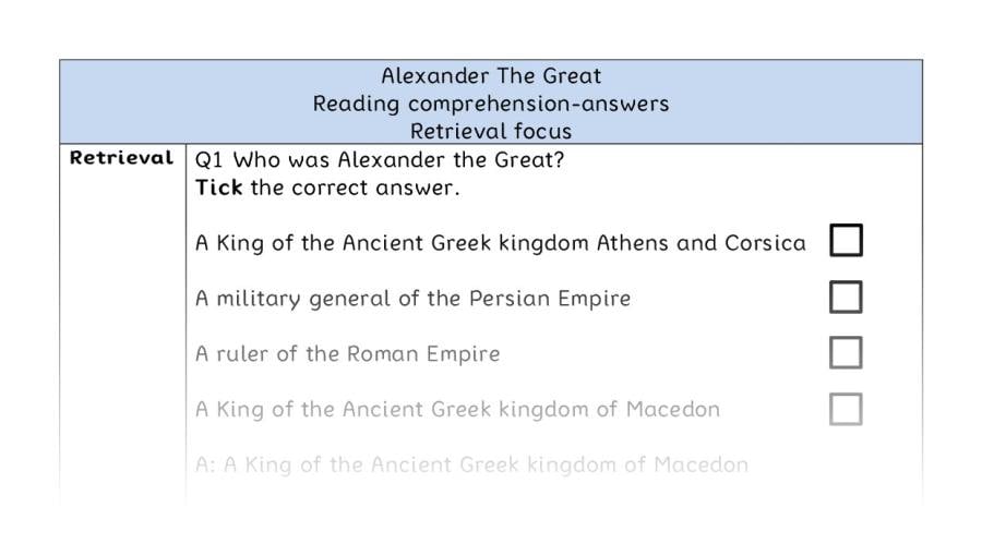 Reading comprehension - retrieval - Alexander The Great - answers