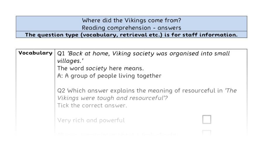 Reading comprehension - VRSIPE - Where did the Vikings come from - answers