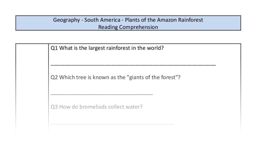 Reading Comprehension-Plants of the Amazon Rainforest-Retrieval