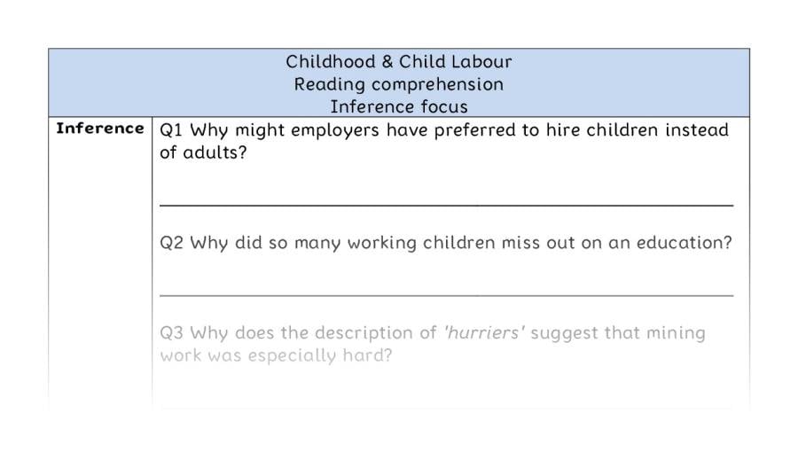 Reading comprehension - inference - Childhood & Child Labour