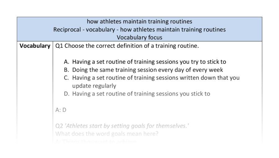 Reciprocal - vocabulary - how athletes maintain training routines