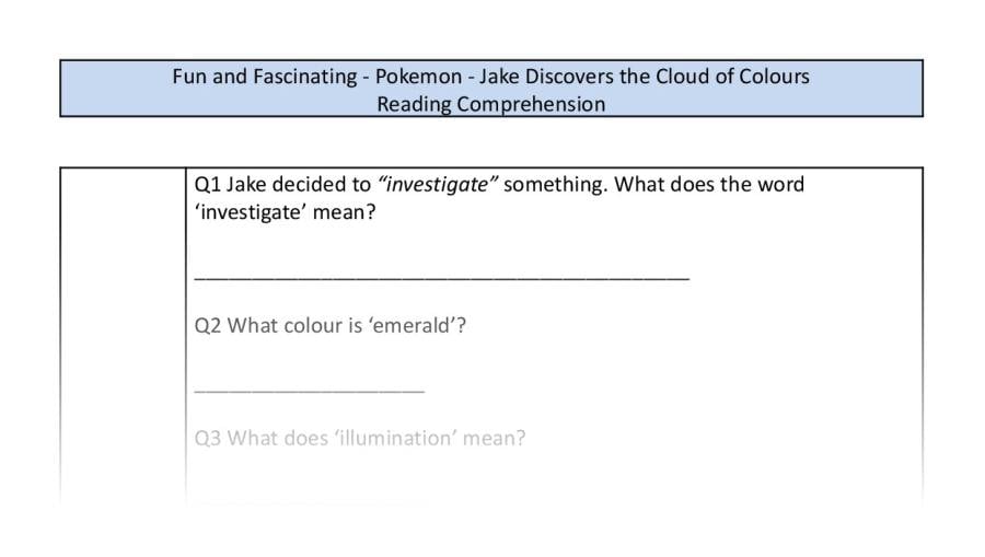 Reading comprehension-VRSIPE-Jake discovers the cloud of colours