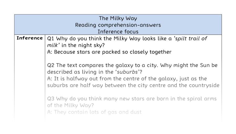 Reading comprehension - inference - The Milky Way - answers