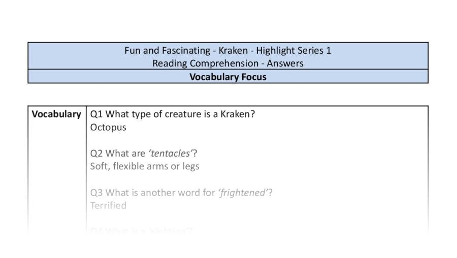 Reading Comprehension-Kraken-vocabulary-answers