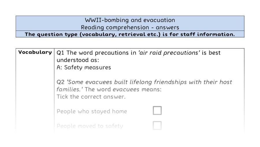 Reading comprehension - VRSIPE - WWII-bombing and evacuation - answers