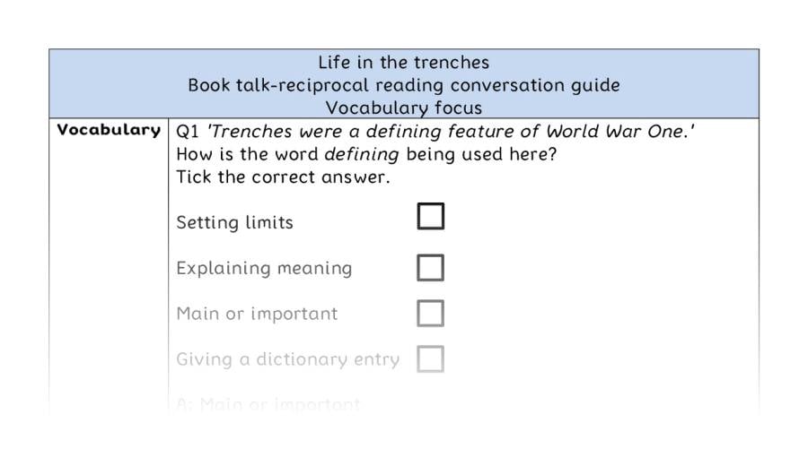 Reciprocal reading - vocabulary - Life in the trenches