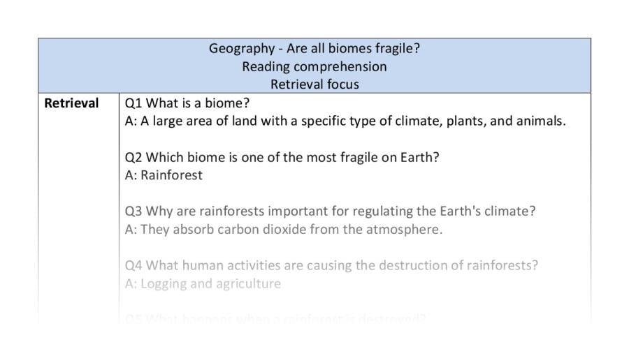 Reading comprehension - retrieval - are all biomes fragile