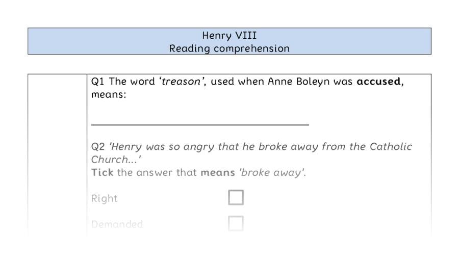 Reading comprehension - Henry VIII - VRSIPE