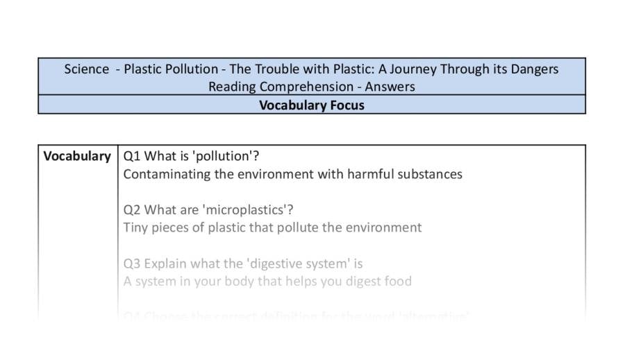Reading Comprehension - The Trouble with Plastic - Vocabulary Focus