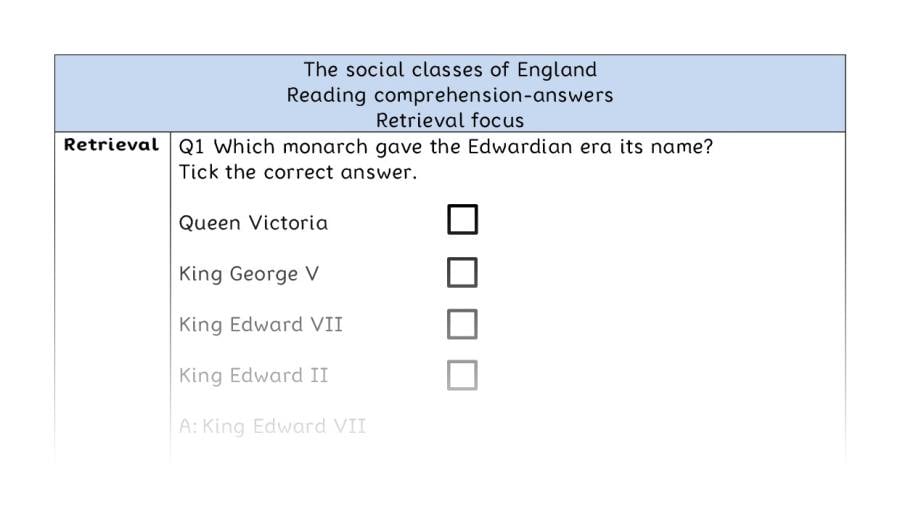 Reading comprehension - retrieval - The social classes of England - answers