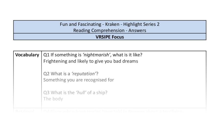 Reading Comprehension - Kraken - Highlight Series 2 - VRSIPE Focus