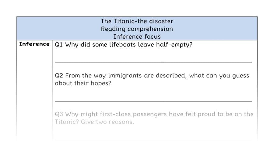 Reading comprehension - inference - The Titanic-the disaster