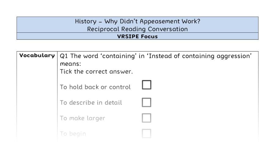 Why Didnt Appeasement Work - Reciprocal Reading Conversation - VRSIPE Focus