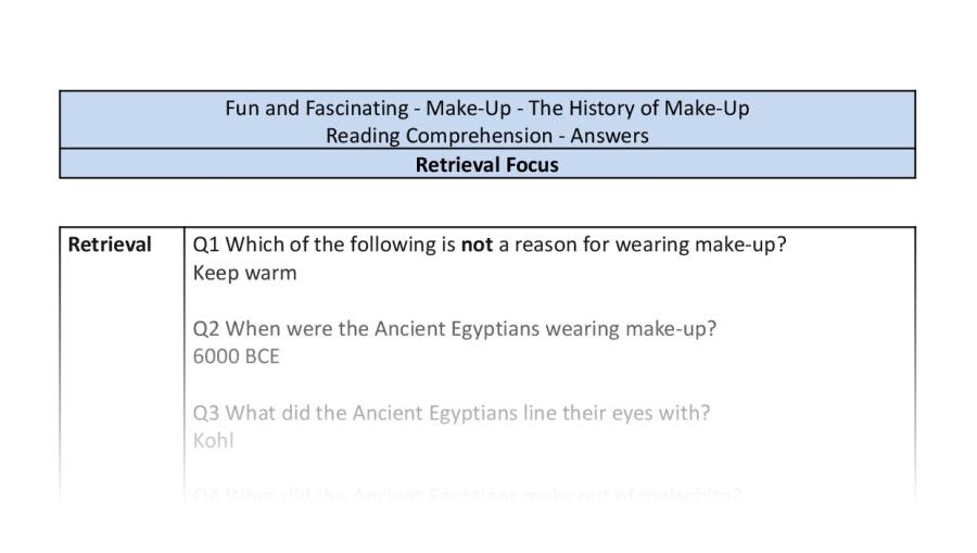 Reading Comprehension - The History of Make Up - Highlight Series 2 - Retrieval Focus